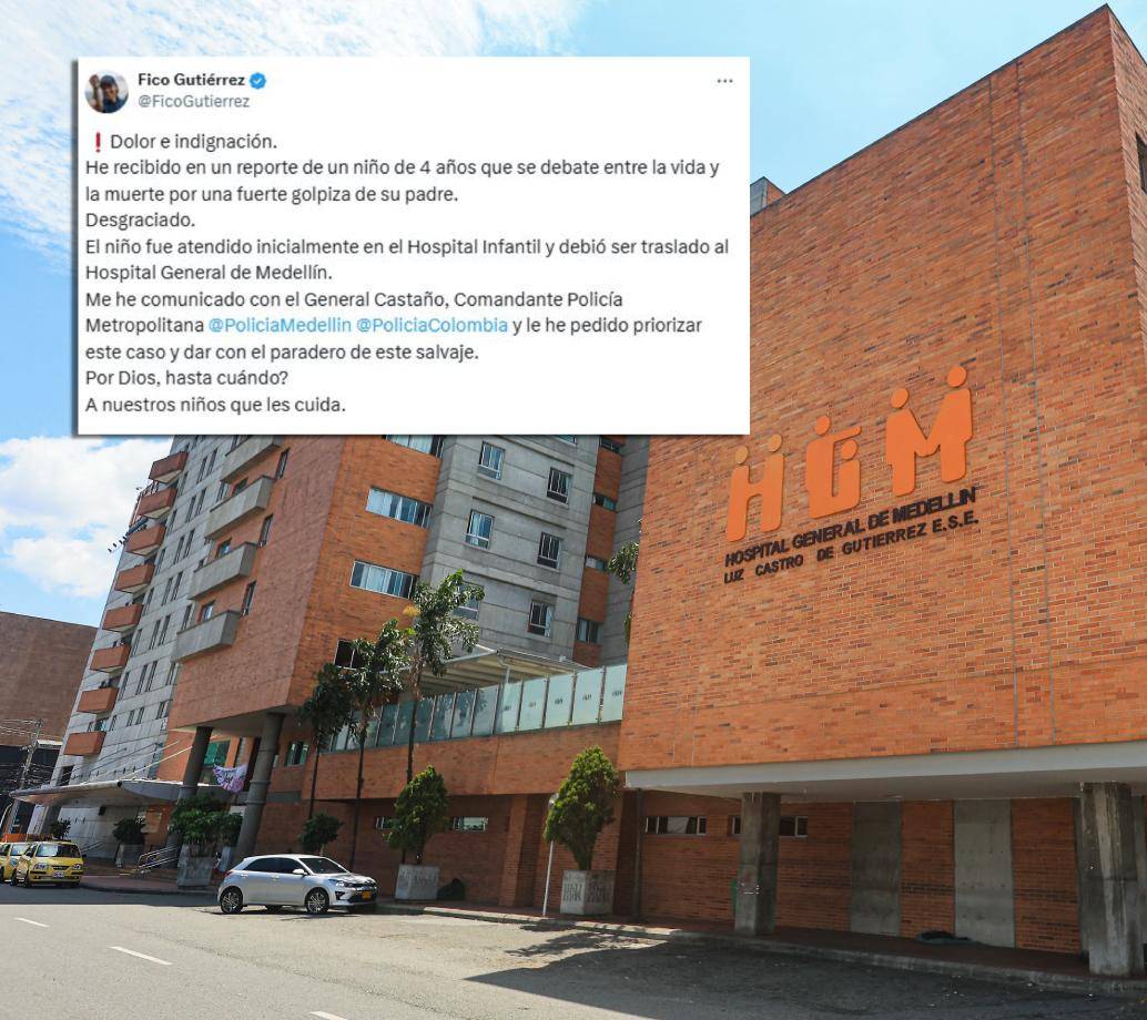Hospital General de Medellín, donde permanece internado el niño de 4 años víctima de una golpiza. FOTO Manuel Saldarriaga