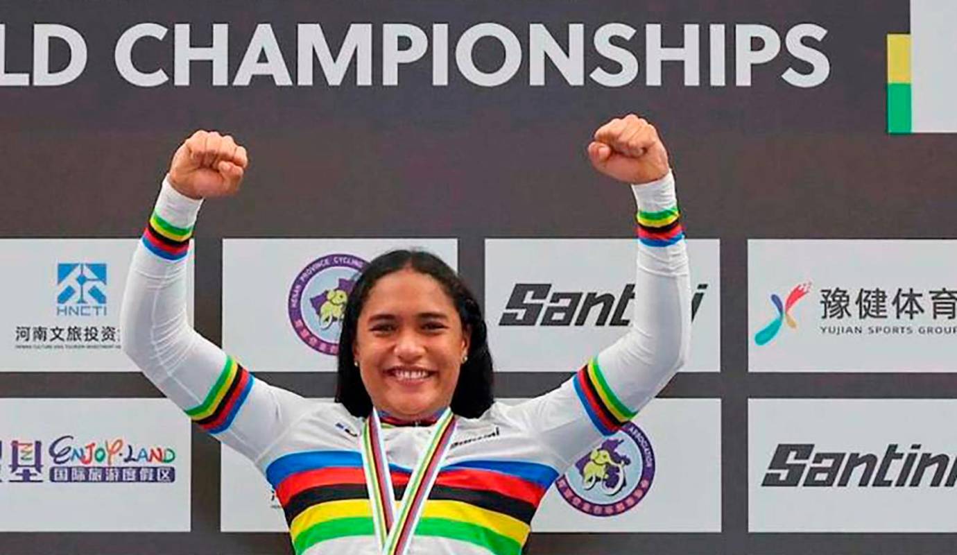 La joven deportista nacida en Caucasia y quien fue descubierta en unos Juegos Intercolegiados, volvió a demostrar en Luoyang, China, que es la mejor y se quedó con el oro en el keirin. Foto: Cortesía 