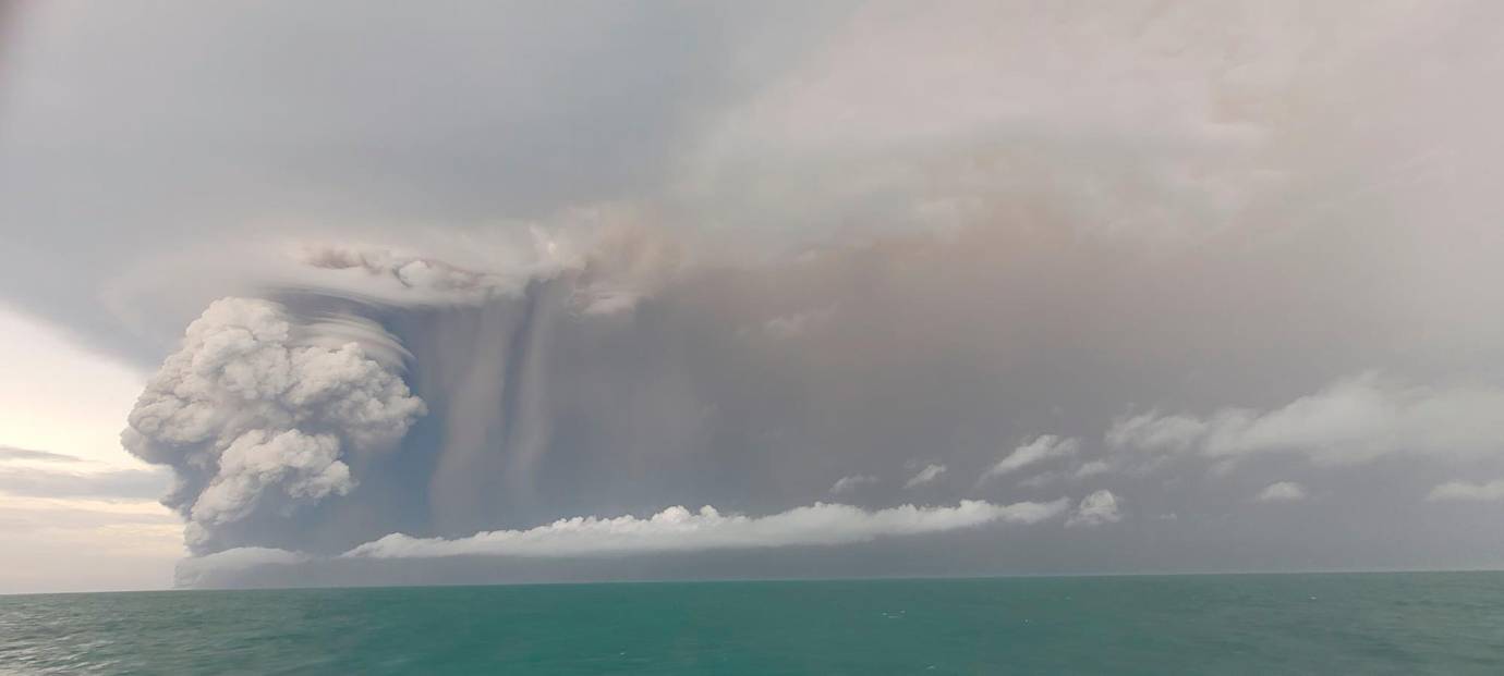 El volcán submarino Hunga Tonga-Hunga Ha’apai presentó un erupción de unos 8 minutos. Foto: Servicio geológico de Tonga
