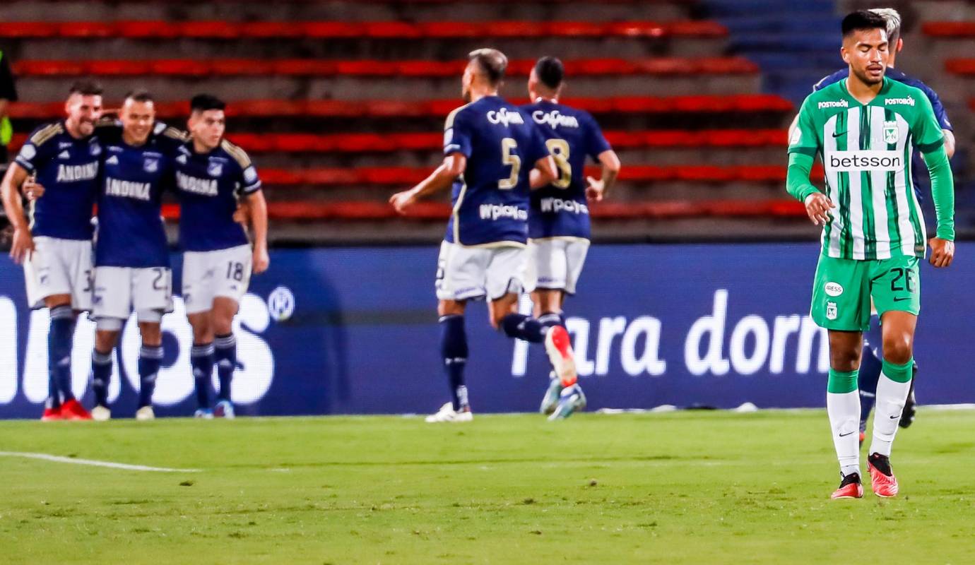 Celebración del único gol de los jugadores de Millonarios. FOTO: Jaime Pérez
