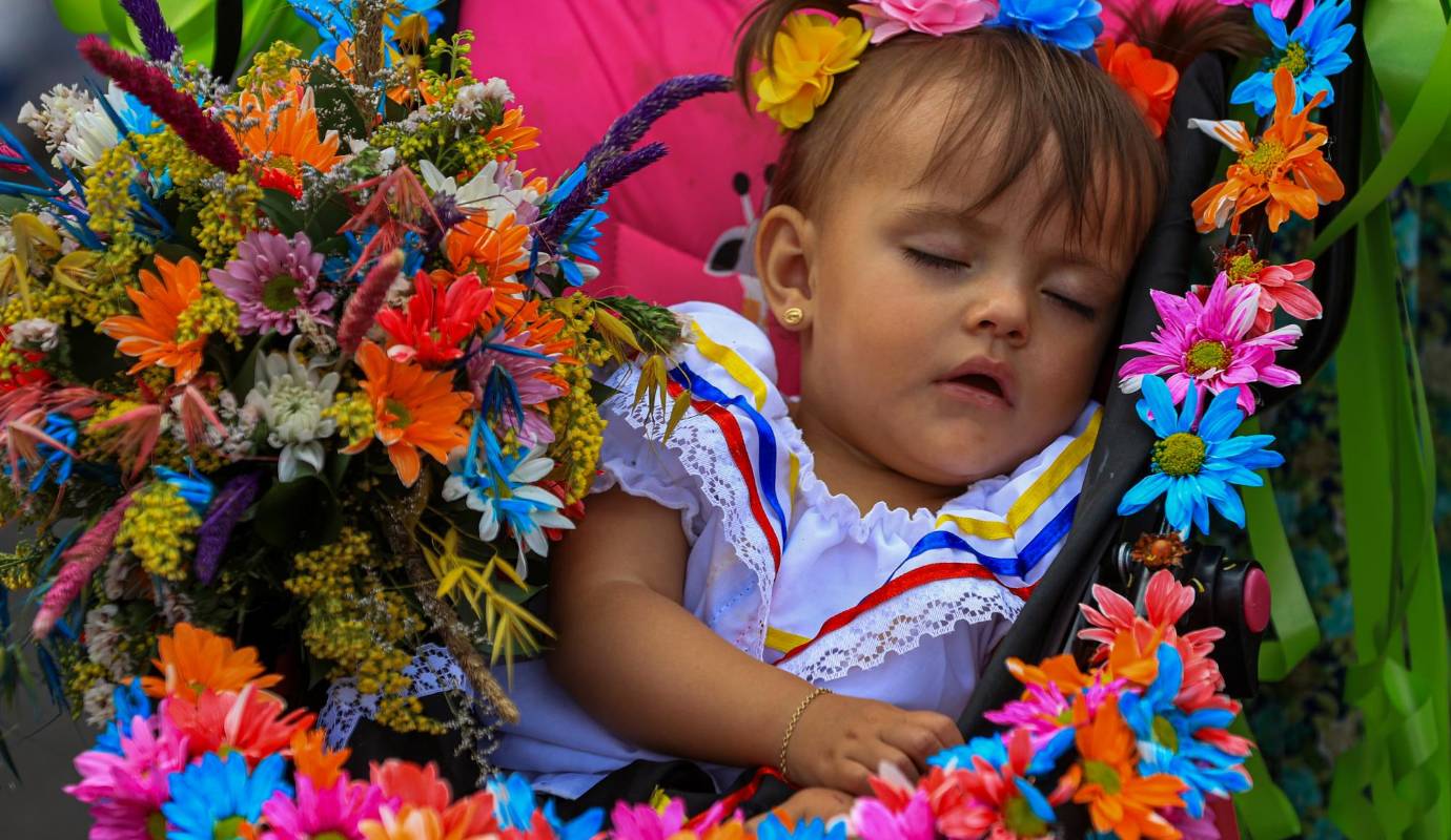 El evento sirve para que las familias silleteras transmitan está hermosa tradición paisa con sus pequeños hijos. Foto: Manuel Saldarriaga Quintero.