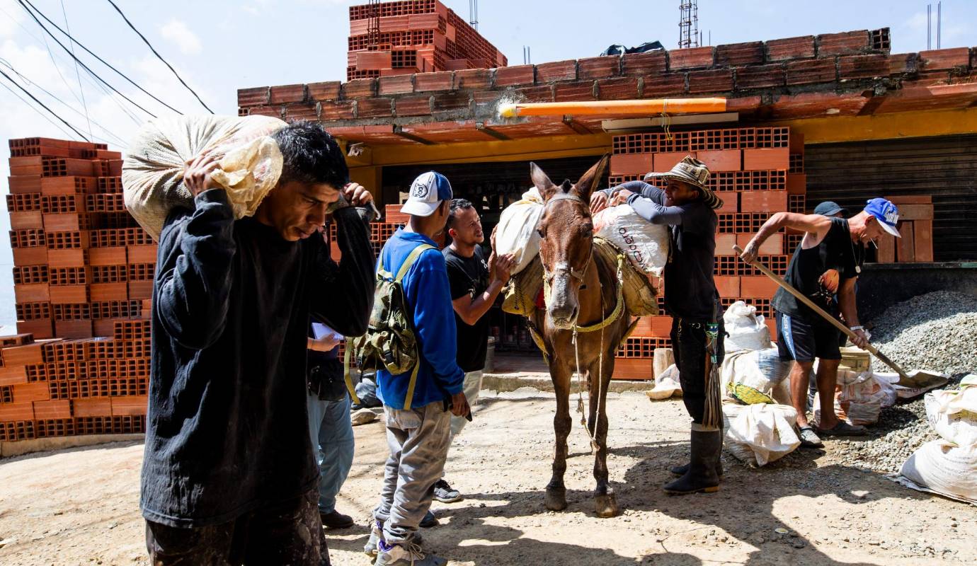 Lo paradójico es que en pleno siglo 21 y al lado de la segunda ciudad más importante de Colombia, el crecimiento que transforma día a día su paisaje se gesta a lomo de mula o, incluso a punta de jóvenes empleados como cargueros. Foto: Julio César Herrera