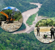 Fue destruida maquinaria de minería ilegal en operativos del Ejército y la Policía en el río Samaná, en Nariño. También en La Pintada destruyeron maquinaria y capturaron a una persona. FOTOS: Séptima División del Ejército Nacional
