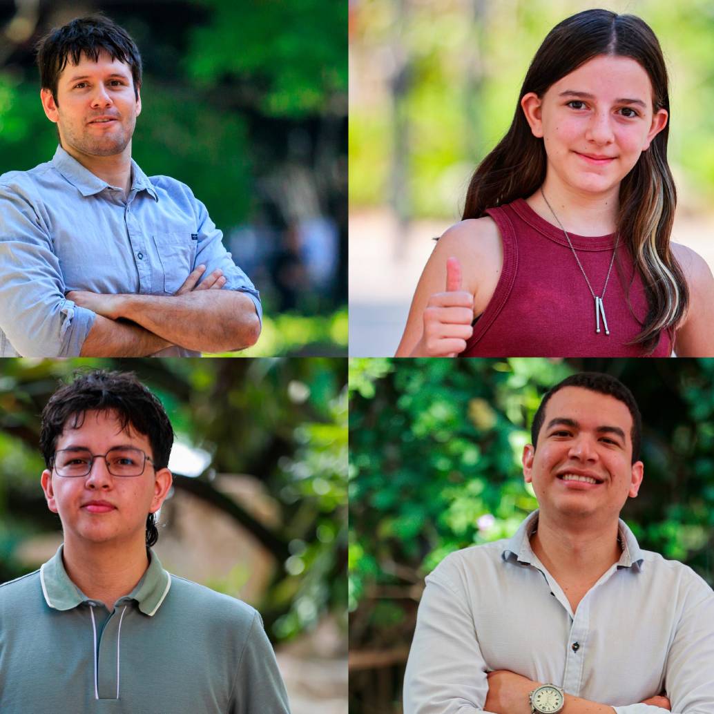 Santiago, Violeta, Juan Nicolás y José Jorge son los <i>cracks</i> que están transformando su entorno con la inteligencia artificial. FOTOS El Colombiano