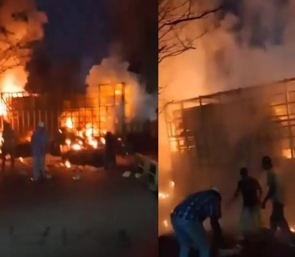 Camión de pollos quemado por disidentes de Farc en Jamundí. Foto: tomada de video