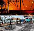 Arriba, imagen del incendio. Abajo, como quedó Punta Palmera. Fotos: cortesía.