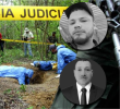 Atrás, imagen ilustrativa de exhumación de cuerpos. Adelante arriba, foto del sobrino Alex Fernando Posada Durango, y abajo el tío, Jhon Hernán Durango. Foto: Colprensa EL COLOMBIANO.