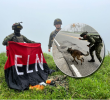 En la Troncal de Occidente encontraron explosivos, armamento, cables y una bandera alusiva al ELN. Fotos: cortesía Ejército nacional.