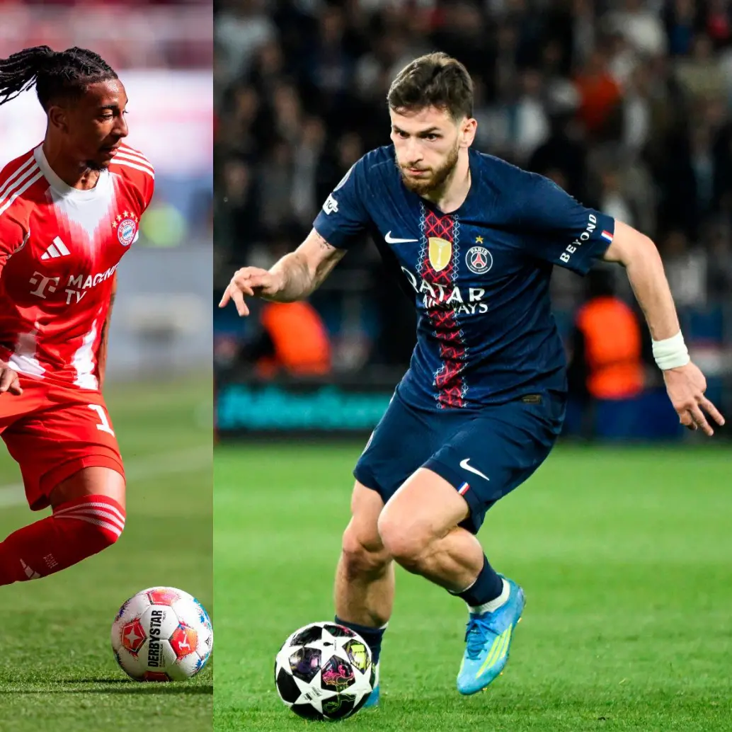 Michael Olise del Bayern Múnichs y Kvicha Kvaratskhelia del PSG, dos piezas de ataque importantes en sus clubes. Ambos marcaron en la ida. FOTO: <b>GETTY</b>