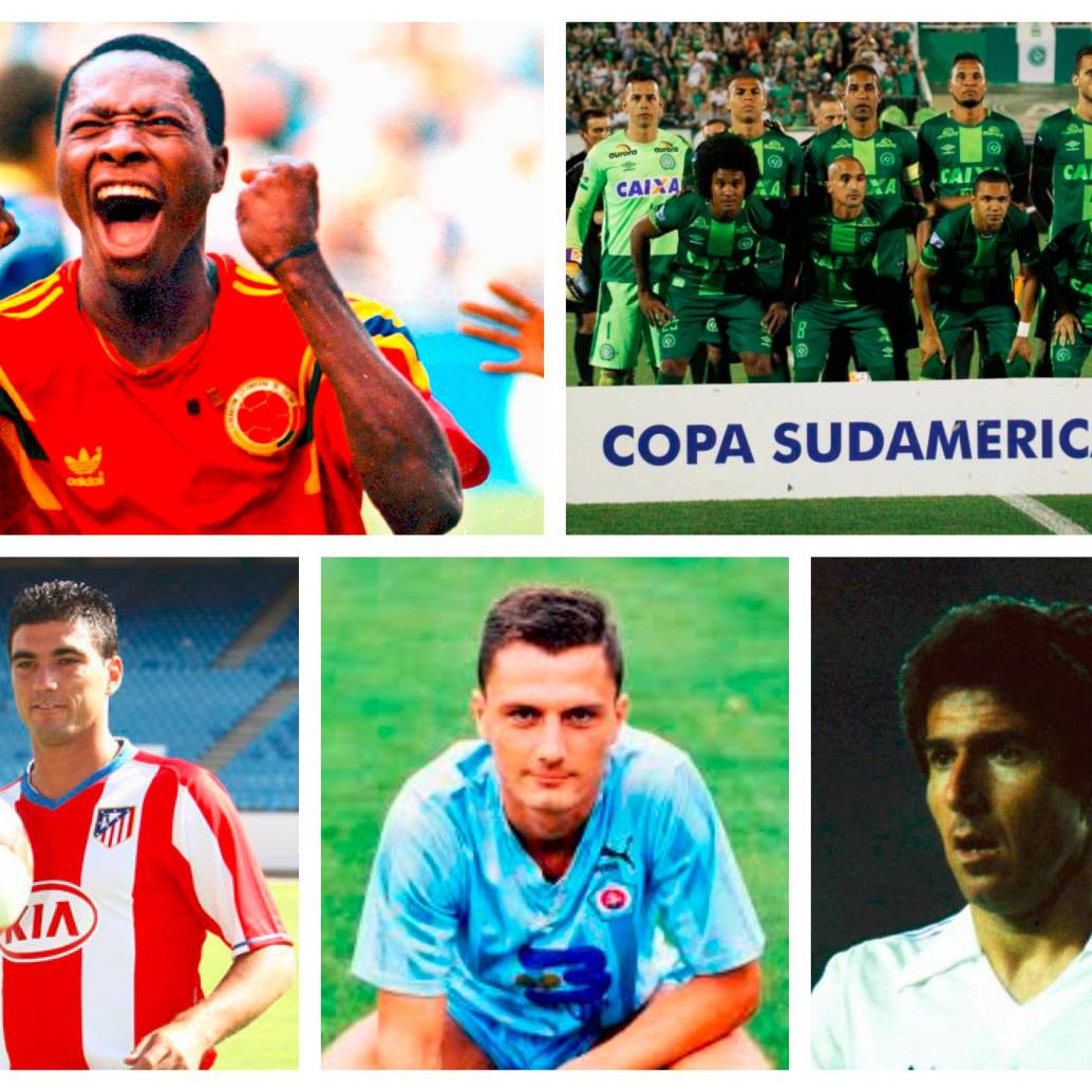 En la imagen aparecen Freddy Rincón, el Chapecoense, José Antonio Reyes, Dubovsky y Juanito, todos con un destino trágico. FOTOS GETTY, AFP Y COLPRENSA