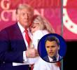 El presidente de Estados Unidos, Donald Trump, junto a la viuda del activista Erika Kirk en el homenaje al activista. FOTO AFP