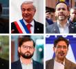 Arriba: los presidentes de Argentina, Javier Milei; de Chile, José Antonio Kast, y el candidato presidencial de Colombia, Abelardo de la Espriella. Abajo: los expresidentes de Argentina, Alberto Fernández; de Chile, Gabriel Boric, y el candidato Iván Cepeda. FOTO COLPRENSA Y AFP