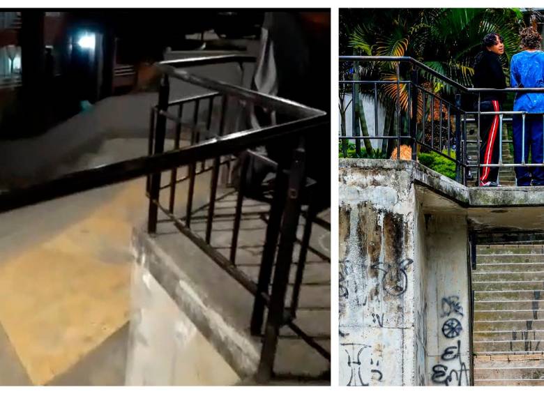 Así estaban las barandas por donde cayó Diego Zapata junto a su hijo y así quedaron luego de la reparación de la Alcaldía. FOTO: Cortesía y Jaime Pérez.
