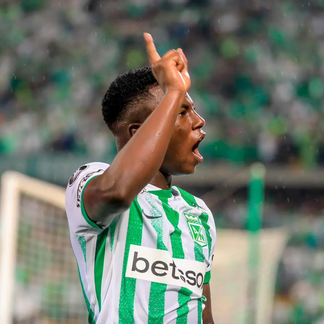 Marino Hinestroza, el extremo de Atlético Nacional, que es figura del verde en la Copa Libertadores y la Liga Betplay. FOTO: Juan Antonio Sánchez