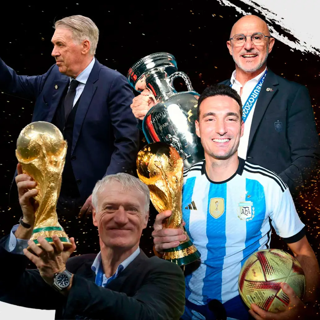 Lionel Scaloni - Argentina; Carlo Ancelotti - Brasil; Didier Deschamps - Francia; Luis de la Fuente - España. FOTO GETTY