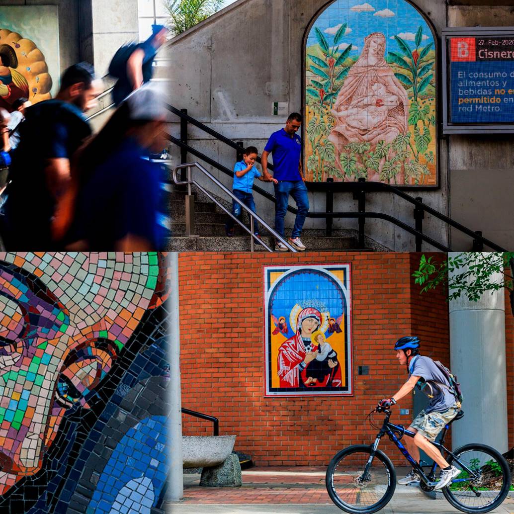 Las imágenes de la Virgen María están en varios sitios del metro. FOTO camilo suárez