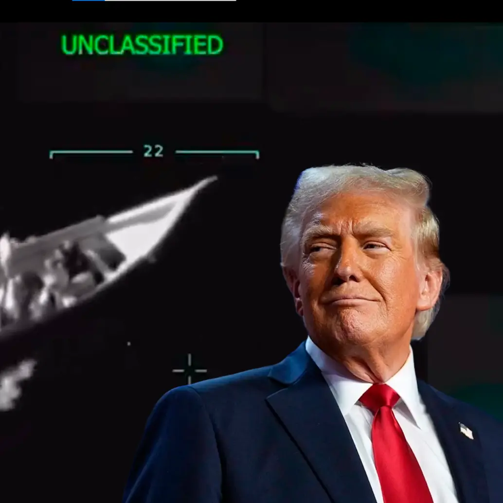 El presidente Donald Trump compartió en sus redes sociales el video del ataque a la lancha. FOTO CORTESÍA Y AFP