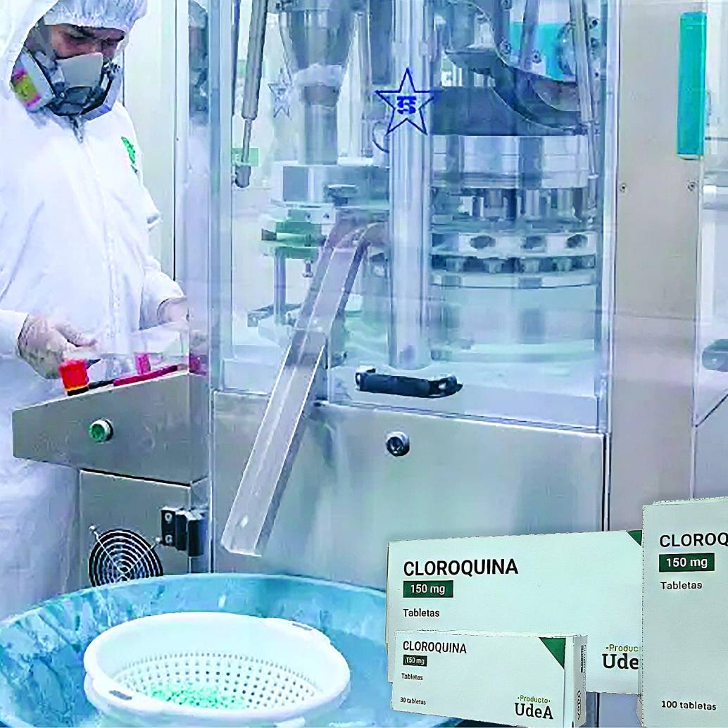 Planta de Producción de Medicamentos Esenciales de la Universidad de Antioquia arrancó la fabricación del primer lote de 1.200.000 unidades de cloroquina, medicamento contra la malaria. Foto: cortesía UDEA
