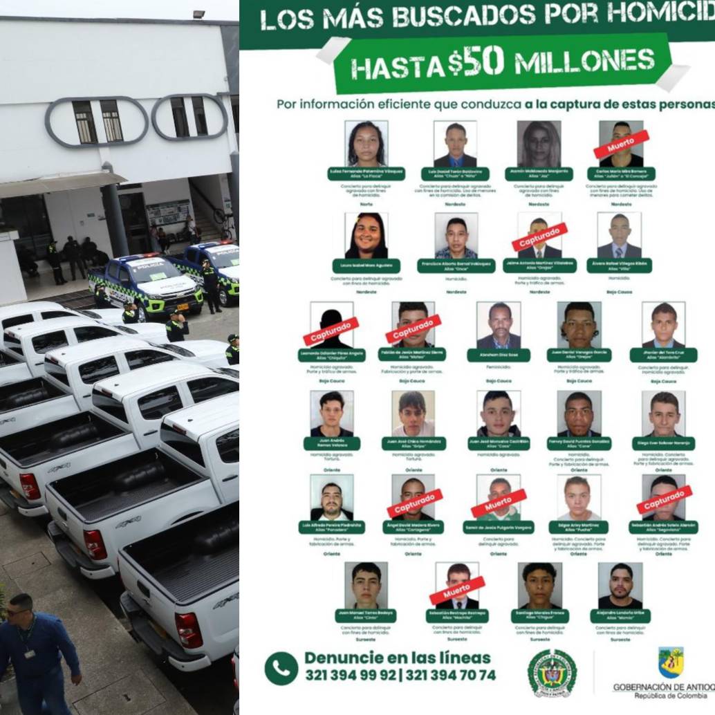 Cartel de los más buscados de Antioquia por homicidio. Foto: X Departamento de Policía Antioquia @Policiantioquia