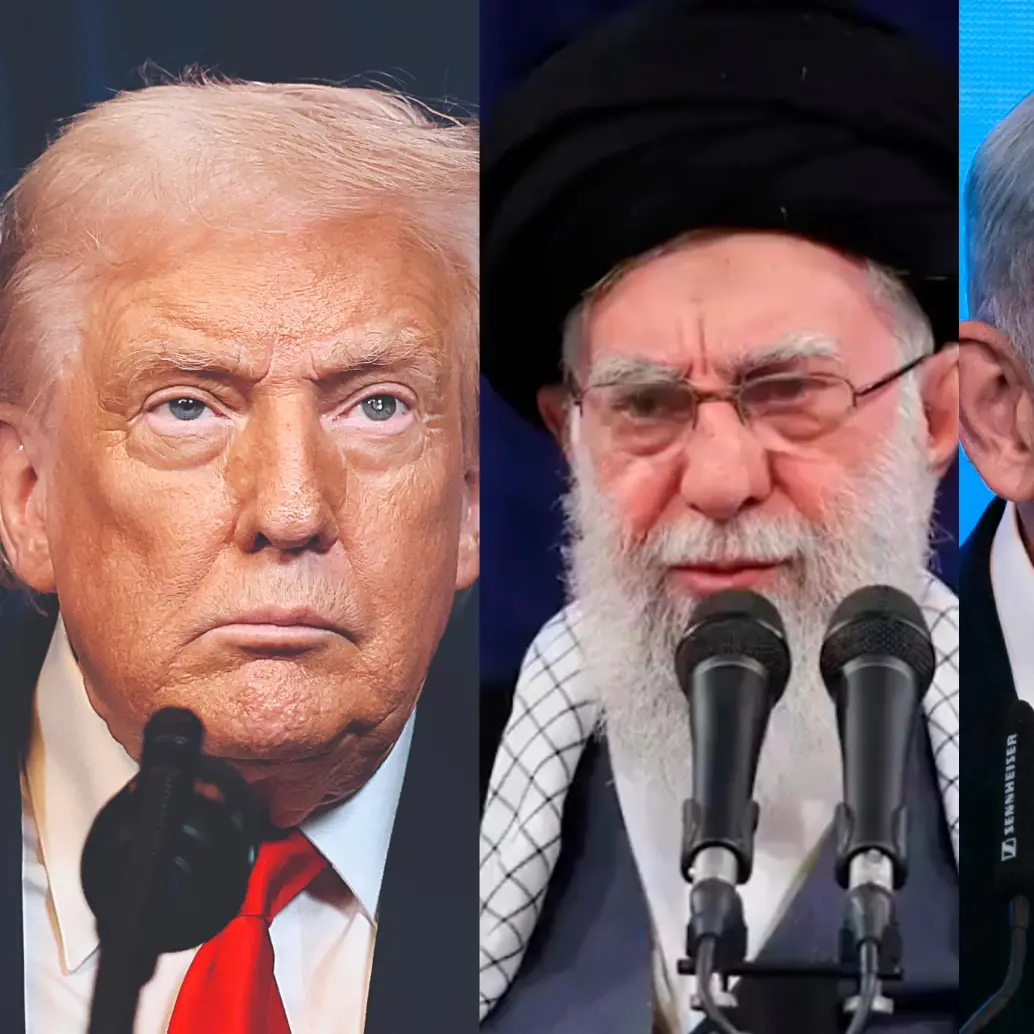 El presidente Donal Trump, el ayatola Alí Jameneí; y el primer ministro israelí, Benjamín Netanyahu. FOTO AFP