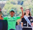 El colombiano Juan Felipe Rodríguez, del Team Sistecrédito, celebra su victoria en la cuarta etapa de la Ronde de l’Isard en Francia. FOTO TOMADA INSTAGRAM