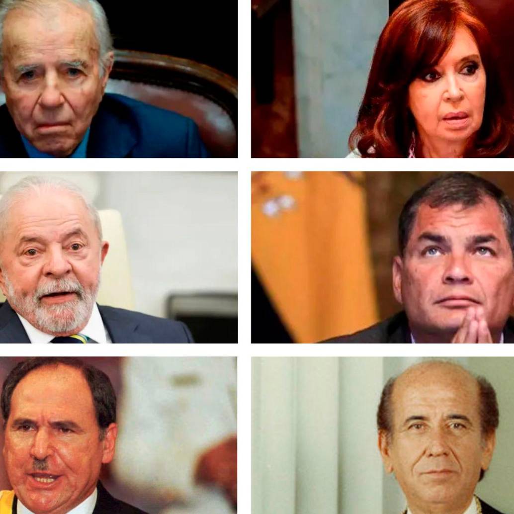 Los expresidentes de Argentina, Carlos Menem y Cristina Fernández; y los de Brasil, Lula da Silva; de Ecuador, Rafael Correa y Abdalá Bucaram, y de Venezuela, Carlos Andrés Pérez. FOTO CORTESÍA