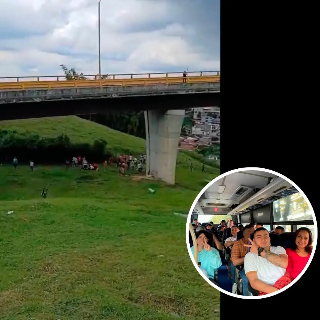 El accidente ocurrió cuando el bus transitaba por el puente Helicoidal de Calarcá (Quindío). FOTO CAPTURA DE VIDEO Y CORTESÍA