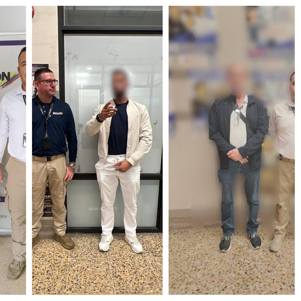 Los tres extranjeros que fueron sacados del país por parte de agentes de Migración Colombia. FOTO: Cortesía