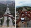 Así se vio, desde arriba, la llegada de ambos deportistas a lo más alto del puente de Punto Cero. FOTO Cortesía @julianlopgom