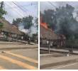 Producto de los desmanes, se ocasionó un incendio en un techo de un kiosko que está en inmediaciones de la hacienda. FOTO Cortesía.
