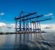 imagen de referencia del muelle y las tres megagrúas que operan en Puerto Antioquia. Foto: Jacobo Betancur.