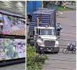 A la izquierda, las imágenes de las cámaras del Centro de Control y Tránsito de Medellín; a la derecha, el camión de carga inmovilizado. FOTOS Secretaría de Movilidad.