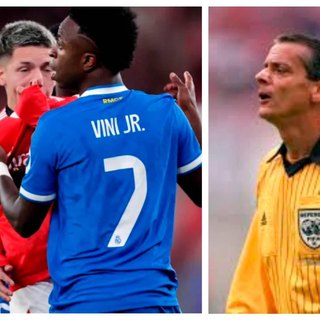 En la imagen aparece la acción por la que fue sancionado Prestianni y también Javier Castrilli en su época de árbitro activo. FOTOS UEFA E INSTAGRAM