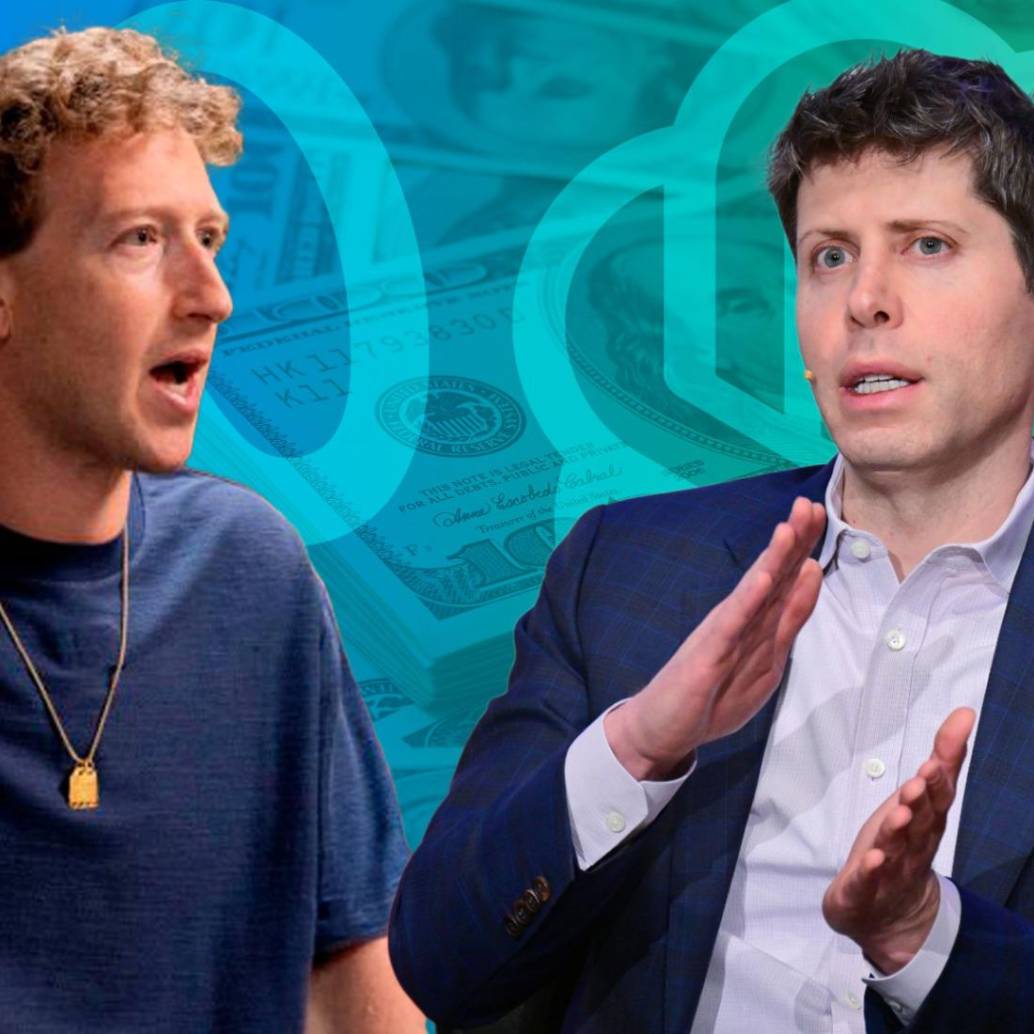 Mark Zuckerberg, CEO de Meta; y Sam Altman, CEO de OpenAI, participan personalmente en la cacería de talento, enviando mensajes directos, invitando a candidatos a sus casas y ofreciendo acceso a cantidades masivas de potencia computacional. FOTO: Getty.