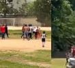 Mientras los niños menores de 10 años trataban de seguir el juego con normalidad, los padres de familia se estaban agrediendo en las gradas. Foto: Captura de video redes sociales
