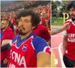 El hincha de Santa Fe infiltrado en el Atanasio para ver la final del fútbol colombiano. FOTO: CAPTURA VIDEO REDES SOCIALES @Sudamerican.gol y @deibby.saenz