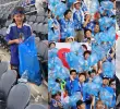 Aficionados japoneses recogen la basura en las gradas del estadio de Dallas tras el empate ante Países Bajos en el Mundial 2026. Foto: Captura de video / FIFA / Redes sociales