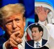 El presidente de Estados Unidos, Donald Trump, y el papa Leín XIV. En la foto detalle, Marco Rubio. Fotos: AFP - Getty