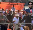Joseph M. Humire, subsecretario adjunto de Guerra para Asuntos de Seguridad de las Américas del gobierno de Donald Trump (en el círculo, de barba), apareció junto al presidente Abelardo de la Espriella en el palco del Desfile de Silleteros de la Feria de las Flores. FOTO redes sociales