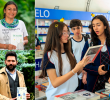 Arriba a la izquierda Lida Yagarí, abajo Pablo Cuartas, traductores de <i>El Principito</i>. Al lado asistentes a la edición de la Fiesta este año. Fotos EL COLOMBIANO.