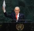 El primer ministro israelí, Benjamin Netanyahu, durante su discurso ante la Asamblea General de la ONU, marcado por la salida de decenas de delegados y los abucheos de quienes permanecieron en el recinto. FOTO: AFP.