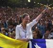 María Corina Machado, líder opositora venezolana y Nobel de Paz, en evento en Santiago de Chile. Foto: AFP.