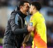 Lionel Scaloni y Luis Díaz tuvieron un cruce de palabras al momento en el que Argentino anotó el empate. Foto: AFP