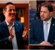 Los senadores estadounidenses de origen colombiano Bernie Moreno (republicano) y Rubén Gallego (demócrata). FOTOS: Tomadas de AFP y X @SenRubenGallego