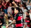 El delantero brasileño Pedro celebra, en el estadio Maracaná de Río de Janeiro, el gol que le marcó a Estudiantes de La Plata por Copa Libertadores. Foto: tomada del x de @Flamengo