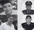 A la derecha, Esneider Zambrano y Rafael Julián Rodríguez Quiroz, líderes comunales asesinados en Santander. A la izquierda, César Augusto Rodríguez Nieves y Bryan Estiven Lizarazo Torres, policías asesinados en la vía entre Ábrego y Cúcuta. Foto: tomada de redes sociales y cortesía
