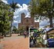 Adelante, obreros de Quebradona en Jericó. Atrás, parque de este municipio del Suroeste. Foto: Camilo Suárez y Juan Sánchez Ocampo