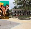 Aelante, las cuatro mujeres sobre una mula. Atrás, Parque principal de San Roque, donde ocurrieron los hechos. Foto: Fundación Julio C. Hernández e imagen tomada de redes de la Alcaldía de San Roque.