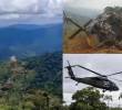 Los presuntos responsables del atentado verificaron desde lejos el éxito del ataque al helicóptero de la Policía en Amalfi, el cual quedó destruido tras ser derribado. Fotos: EL COLOMBIANO y redes sociales