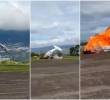 Secuencia del accidente de la avioneta en aeropuerto de Venezuela en donde los dos tripulantes del vehículo perdieron la vida tras la explosión. FOTO: Captura video de redes sociales @AlertaMundoNews